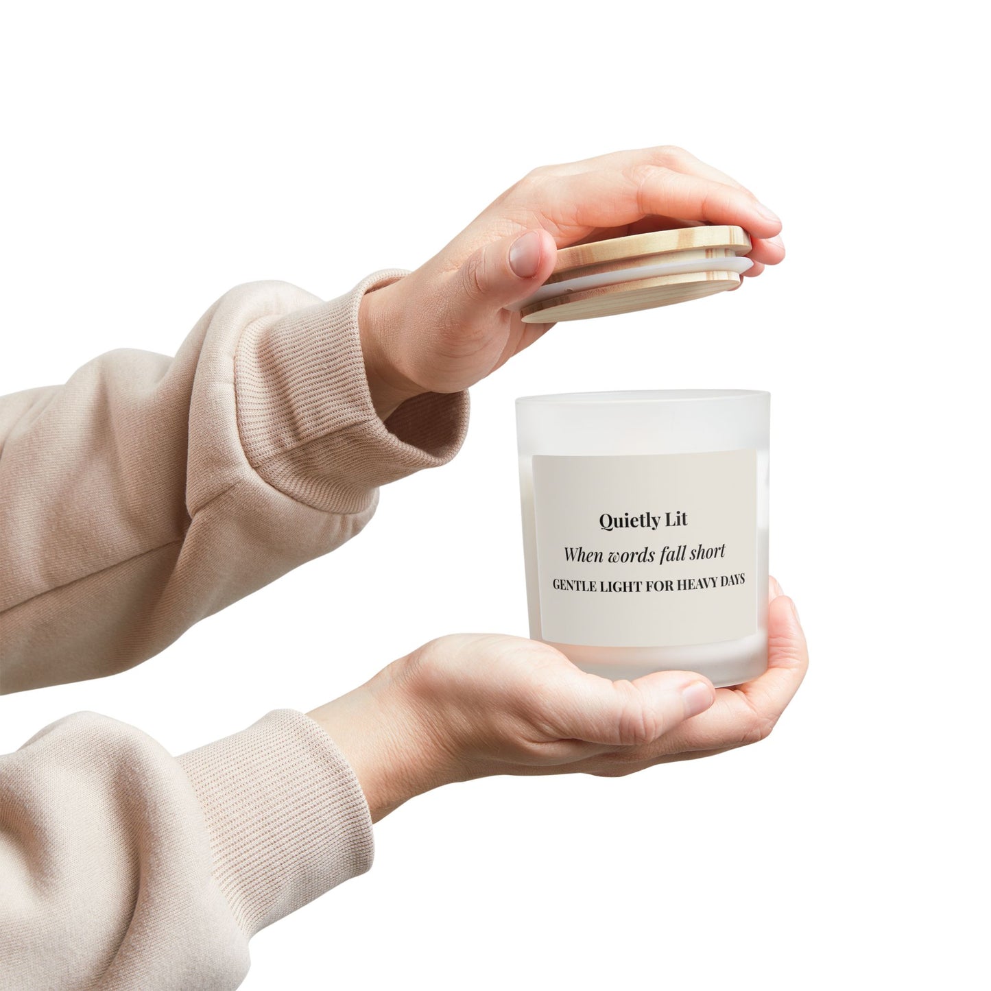 Quietly Lit Soy Candle — "When Words Fall Short" Frosted Glass 11oz