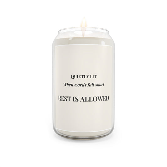 Scented Soy Candle (13.75oz) — "Rest Is Allowed" Quietly Lit Aromatherapy Jar