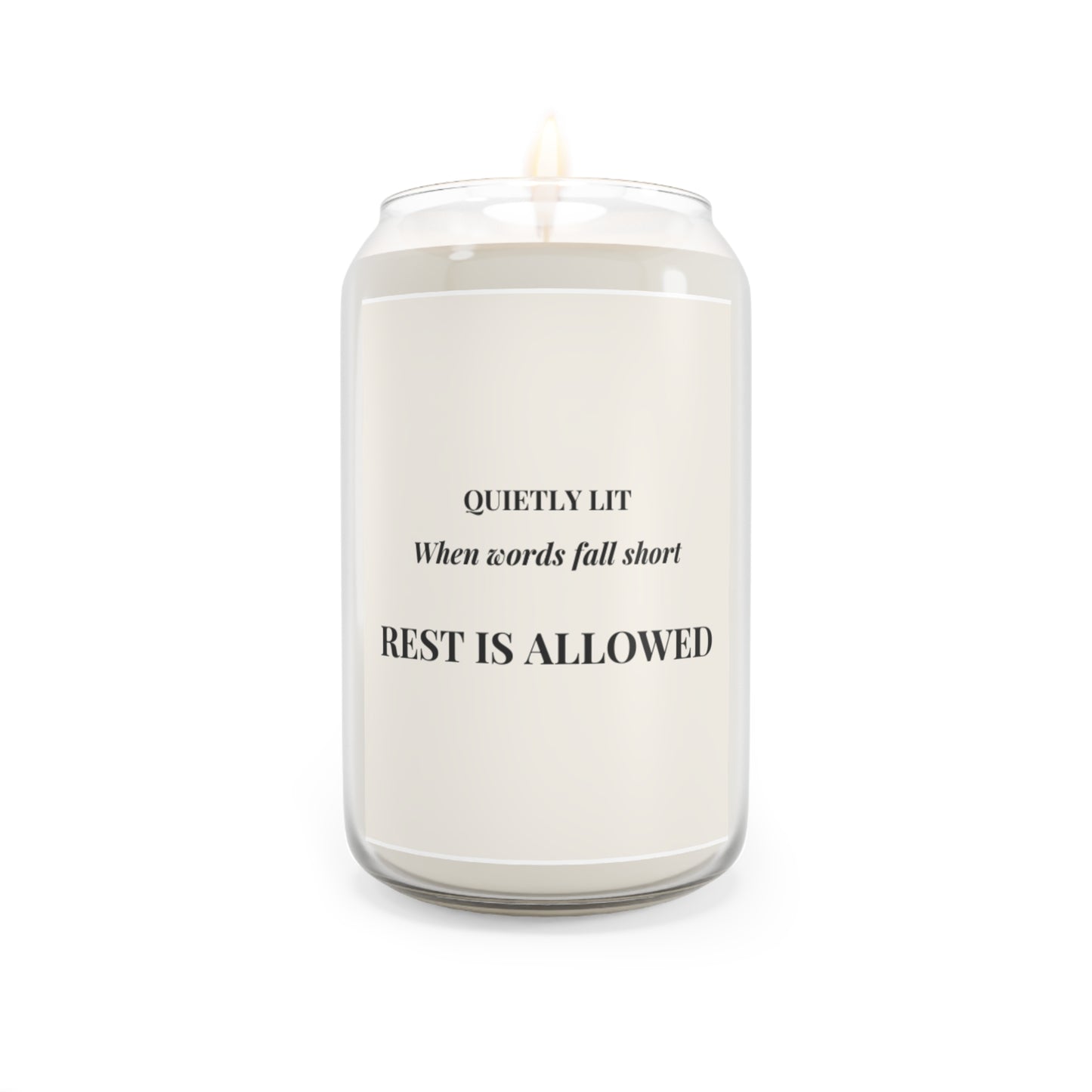Scented Soy Candle (13.75oz) — "Rest Is Allowed" Quietly Lit Aromatherapy Jar