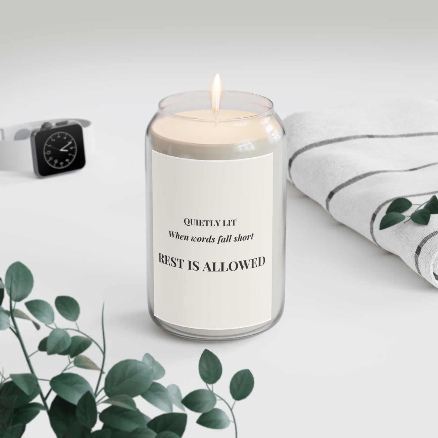 Scented Soy Candle (13.75oz) — "Rest Is Allowed" Quietly Lit Aromatherapy Jar